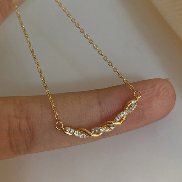 #NEW 925 Sterling Silver Diamond Braided Wave Necklace - Picture 7 of 8